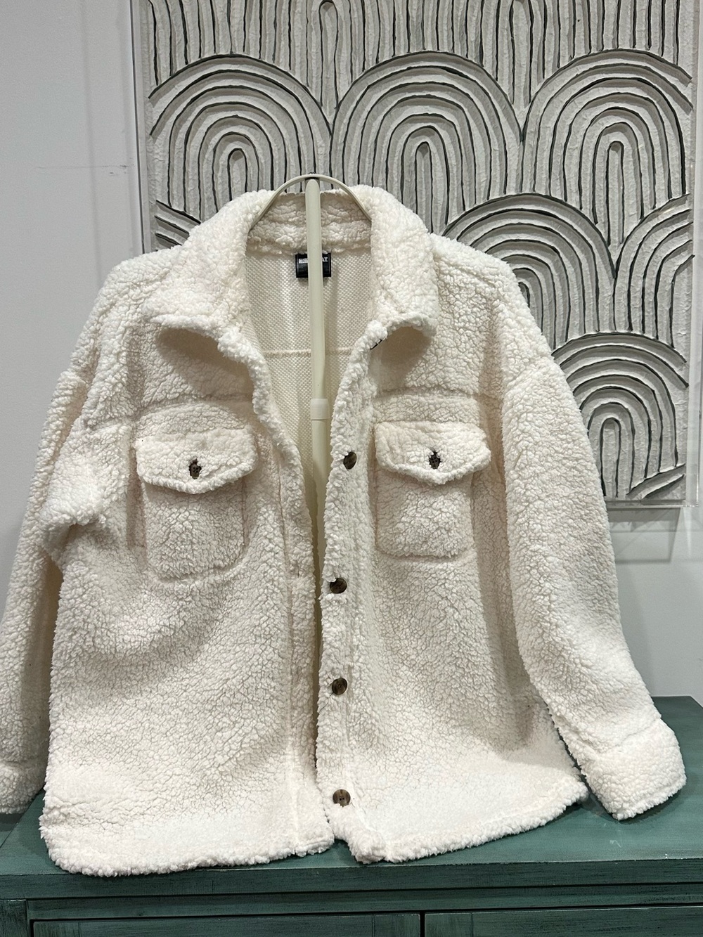 32 Degrees Cream Sherpa Button-Up Jacket